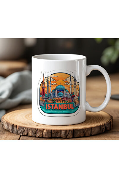 BB TRADE Istanbul Sticker Designed White Ceramic Printed Mug Cup 330ml