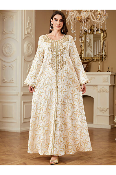 Take Two By Styli Women Textured Faux Pearl Detail Jalabiya