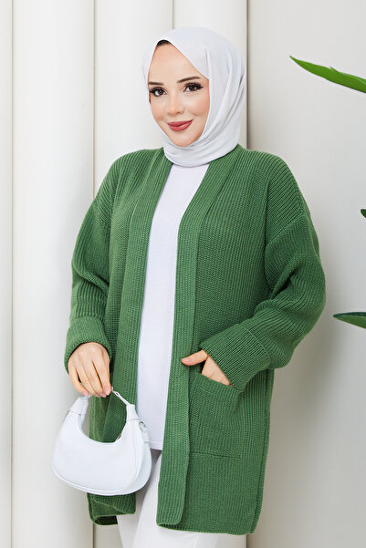 Pamuk Butik Women's Sleeve Fold Pocket Midi Length Cardigan