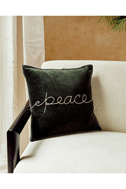 REDTAG Green Peace Embroidery Velvet Cushion