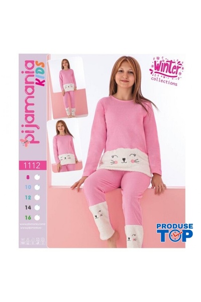 Produse.Top Pijama roz și albă din fleece pentru copii