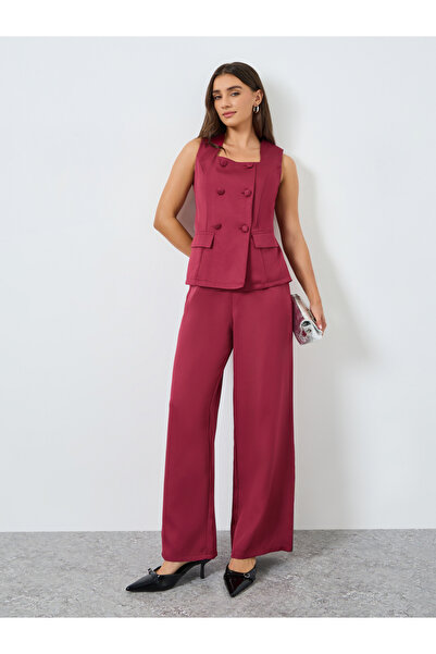 Styli Women Burgundy Sleeveless Wide Leg Jumpsuit