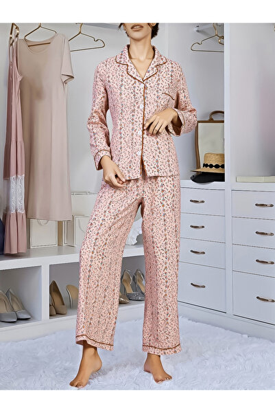 Take Two By Styli Women Striped Floral Print Shirt and Pyjama Set