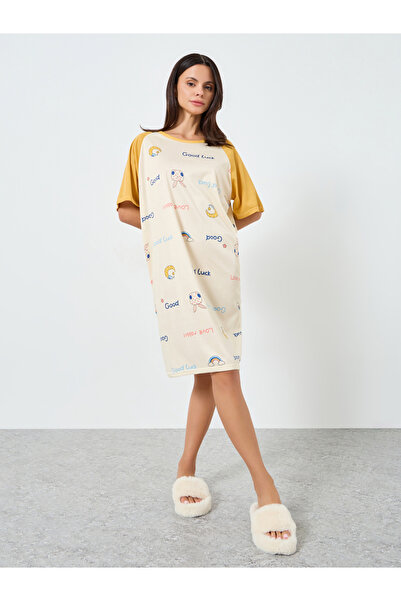 Styli Graphic Print Raglan Sleeves Sleep T-Shirt Dress