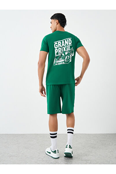 Styli طقم بيجاما رجالي أخضر اللون مكون من تيشيرت وشورت برسومات