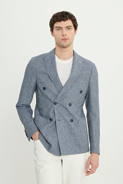 ALTINYILDIZ CLASSICS Men's Indigo Linen S Slim Fit Slim Fit Swallow Collar Fl...