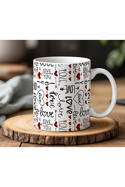 BB TRADE Love Designed White Ceramic Printed Mug Cup 330ml