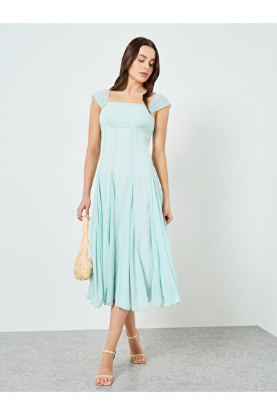 Take Two By Styli Women Turquoise Sleeveless Fitted Waist Midi Dress