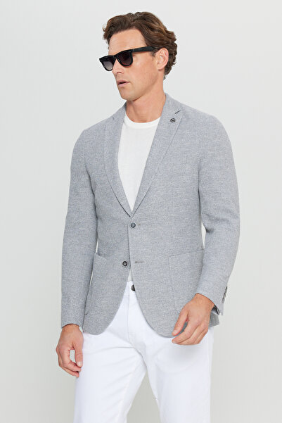 ALTINYILDIZ CLASSICS Men's Gray Cotton Slim Fit Slim Fit Mono Collar Pocketed...