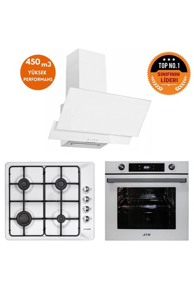 Eminçelik ve AFM TECH Markalı / NOVA Turbolu Emaye Ocak Beyaz Ankastre Set (3...