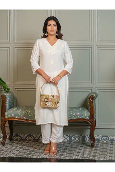 DW By Styli Women Embroidered Straight Kurta and Trousers Co-Ords