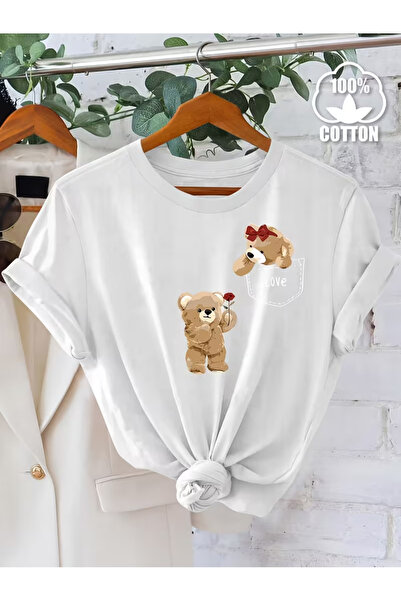 EYMORA تي شيرت بأكمام قصيرة ونقش دب تيدي