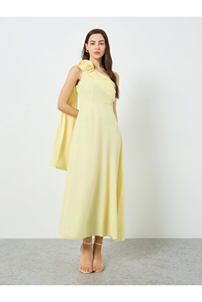 Take Two By Styli Women Yellow One Shoulder Cape Sleeve Maxi Dress