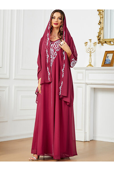 Take Two By Styli Women Embroidered V Neck Jalabiya with Hijab