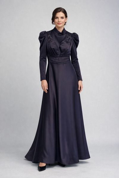 Hennin Beaded Satin Evening Dress