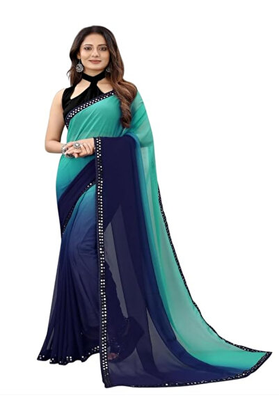 MYSMAR Blue Colored Georgette Saree & Blouse PMM11003 | Blue