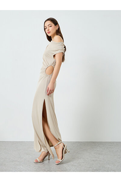 Take Two By Styli Women Beige One Shoulder Neck Bodycon Maxi Dress