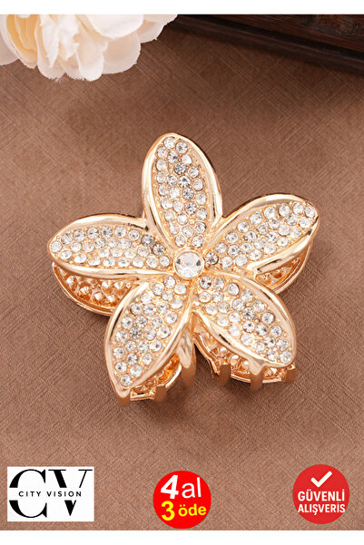 cityvision Agrafă de păr din metal model Lotus cu pietre, 5 cm - Elegantă și ...