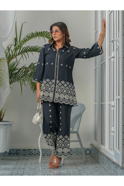 DW By Styli Women Embroidered Shirt and Trousers Co-Ords