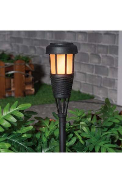 OEM Felinar Solar LED Torta Negru din Plastic cu Efect de Flacara 41cm