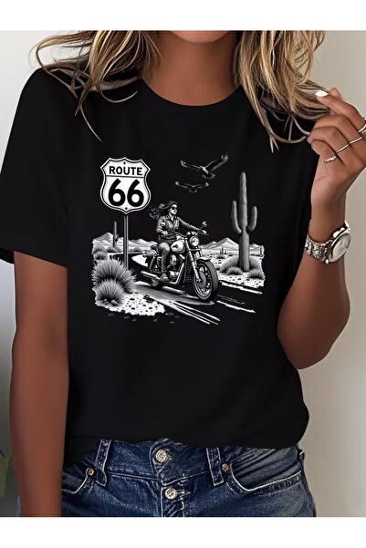 EYMORA Μπλουζάκι με στάμπα  "66 MOTORCYCLE GIRL " με κοντά μανίκια