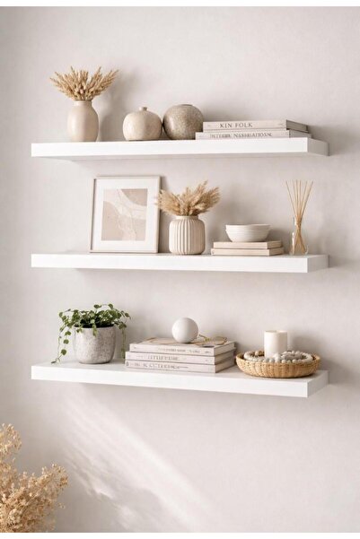 ÇağlaDesign Beyaz uçan duvar rafı 3'lü