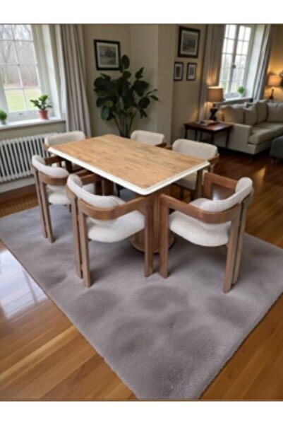 Kayı mobilya Mdf Ceviz Yemek, Salon Masası Masa Kenarları Beyaz Ayakları Cevi...