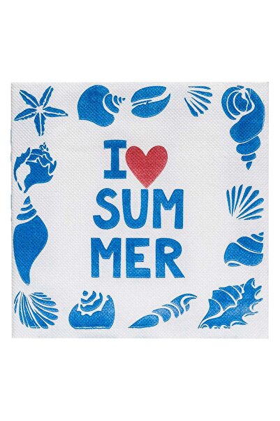 OEM 2-Ply White Blue Table Napkins with I Printed 33x33cm - 25pcs