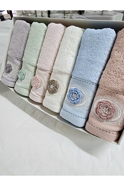 Fiesta Havlu 3D Nakışlı El İşi Asorti Bambu Havlu 50X90 (6 Adet)