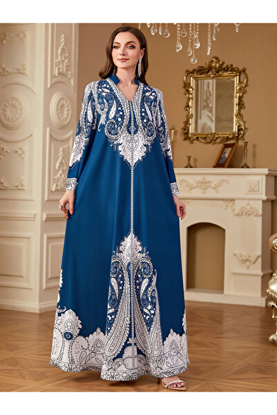 Take Two By Styli Women Paisley Print Long Sleeve Jalabiya