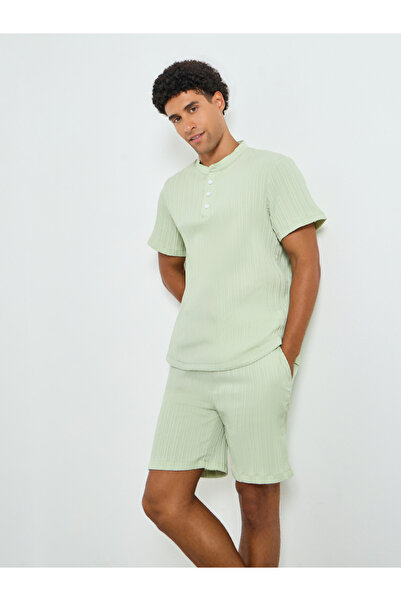 Take Two By Styli Men Green Textured Shirt and Shorts Co-Ords