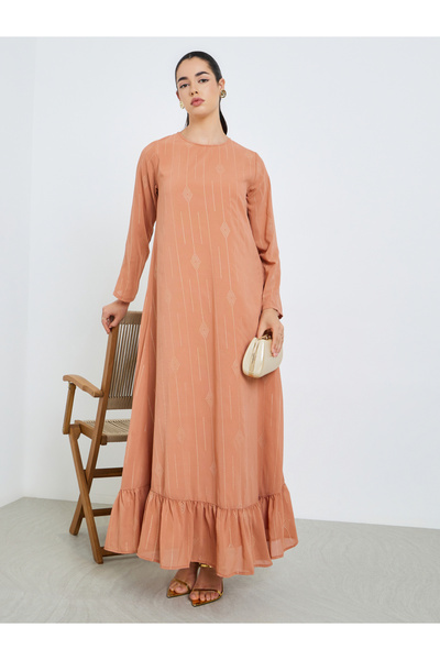Styli Women Peach Ruffled Hem Maxi Jalabiya