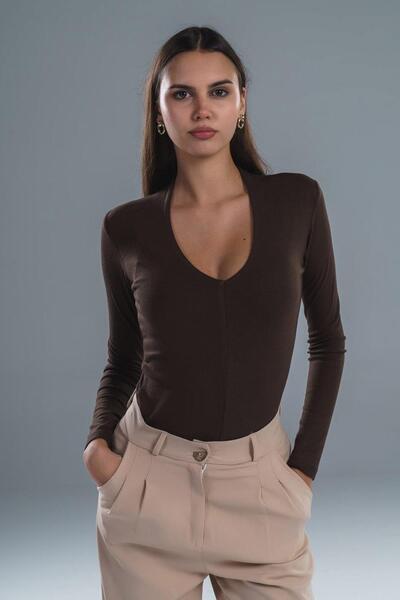 Mine Tan Butik Daily Use Basic Women's Bodysuit - Brown