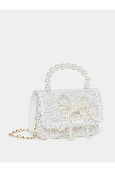 Styli Textured Faux Pearl Bow Detail Handbag