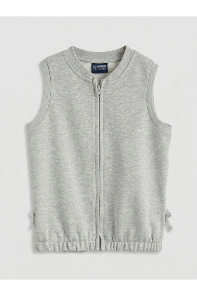 LC Waikiki سترة LCW للأطفال باللون الرمادي مع إغلاق بسحاب للفتيات