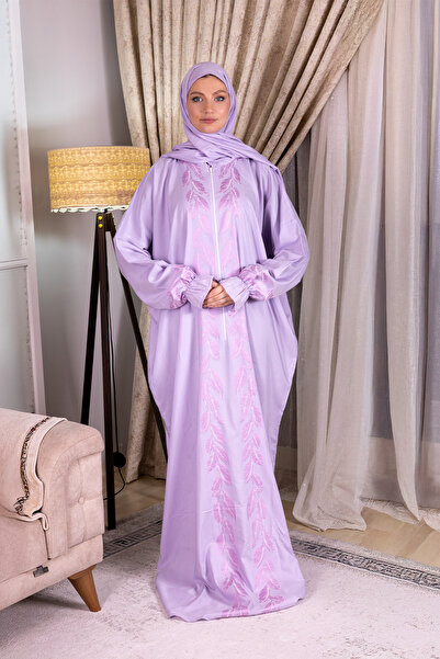 tulteks Women's Zippered One-Piece Leaf Embroidered Prayer Dress