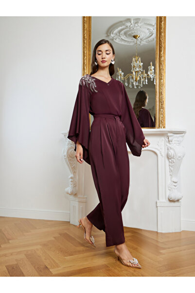 Styli Women Embellished Top and Wide Leg Pants Co-Ords