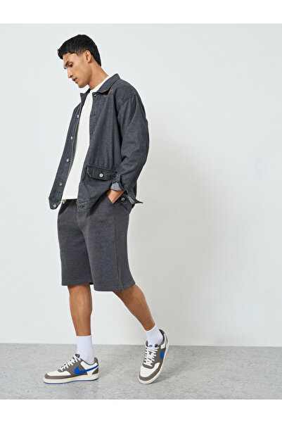 Styli Men Charcoal Oversized Shirt and Shorts Co-Ords