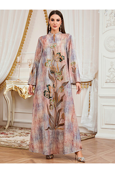 Take Two By Styli Women Texture Fabric Sequin Patch Detail Jalabiya