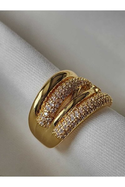 ZÜLİSCH Steel Ring Waterway Gold Zircon Stone Wide Model Adjustable Model