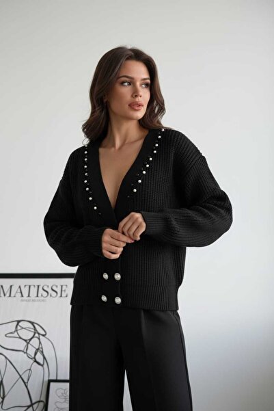 NEWCO Double Row Buttoned Stoned V-Neck Knitwear Cardigan
