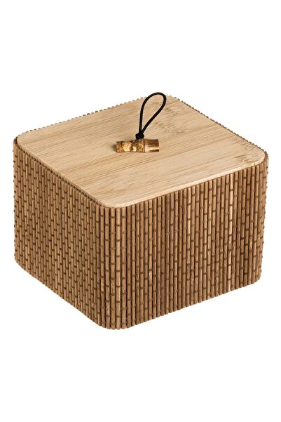 OEM Brown Bamboo Storage Box with Wooden Lid 12x12x8cm