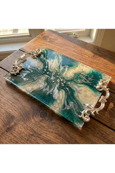 Eminonutoptanci Baroque Patterned Vintage Style Luxury Tray and Presentation Handle 9 cm (2 Pieces) Gold