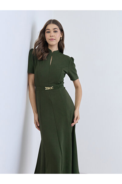 Styli Women Olive Green A-Line Midi Dress
