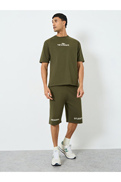 Styli Men Olive Green Oversized Shirt and Shorts Co-Ords