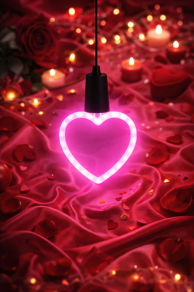 OEM Lampă neon inimă roz pe baterii, decor petrecere/Valentine, cordon 95 cm,...