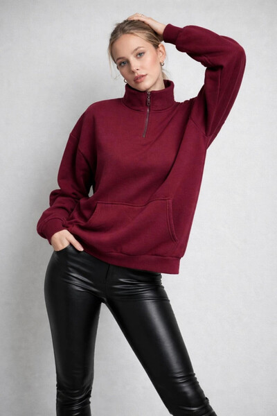 Cool & Sexy Half Zipper 3 Thread D Mock Neck O Oversized Sweatshirt