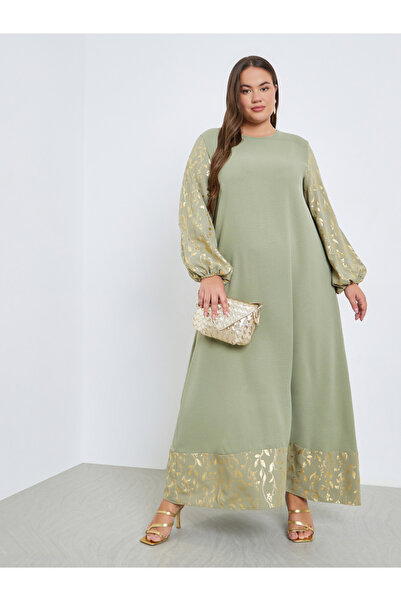 Styli Plus Size Foil Print Balloon Sleeve Jalabiya