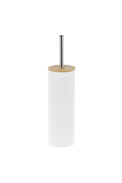 OEM Perie WC Metalica Alba cu Capac din Bambus 39cm
