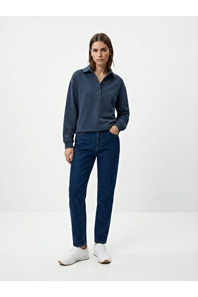 Ltb Long Sleeve Faded Fabric Navy Blue Sweatshirt